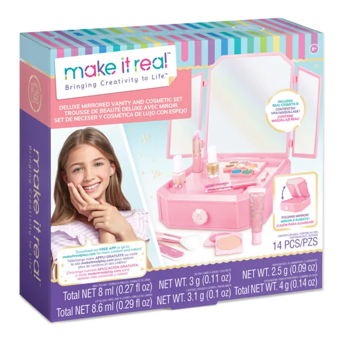 "DELUXE MIRRORED VANITY AND COSMETIC SET"